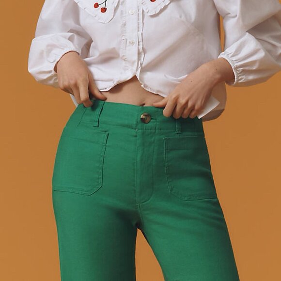 NWT Size 33T -The Colette Linen Blend Crop Wide-Leg Pants in Green (NWT USD 138) - Picture 7 of 16